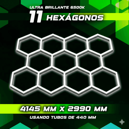 Kit de 11 Hexágonos en tubos led de 44Cm Tamaño armado (3.27 metros de largo x 2.23 Metro de ancho)