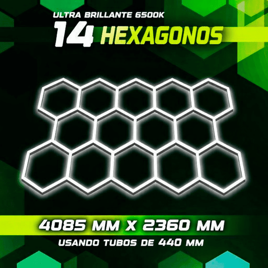 Kit de 14 Hexágonos en tubos led de 44Cm Tamaño armado (4.08 metros de largo x 2.37 Metro de ancho)