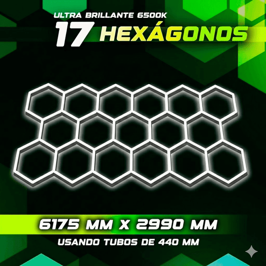 Kit de 17 Hexágonos en tubos led de 44Cm Tamaño armado (6.17 metros de largo x 3.00 Metro de ancho)