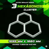 Kit de 3 Hexagonos en tubos led de 44cm forma apilado, tamaño armado (1.69 Metros de ancho x 1.68 Metros de largo)