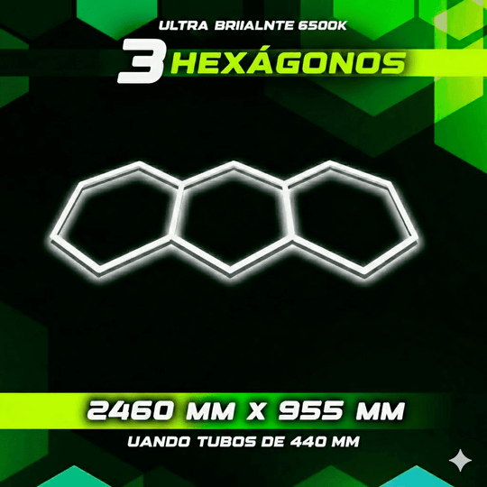Kit de 3 Hexagonos en tubos led de 44cm tamaño armado (2.46 Metros de largo x 95 Cm de ancho)