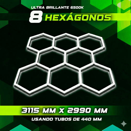 Kit de 8 Hexágonos de 44Cm cada tubo led Tamaño armado (2.40 metros de largo x 2.60 Metro de ancho)